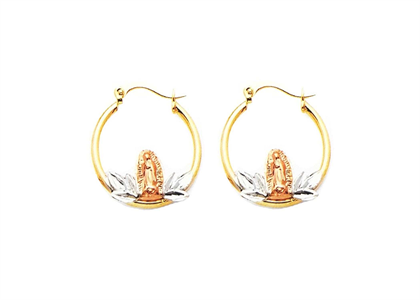 Three Tone Plated Mother Mary Hoop Earring